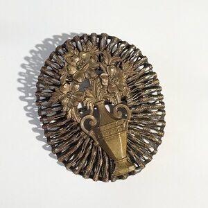 Vintage Filigree Flower Vase Statement Brooch